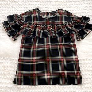 J. Crew Edie Stewart Tartan Plaid Ruffle Blouse